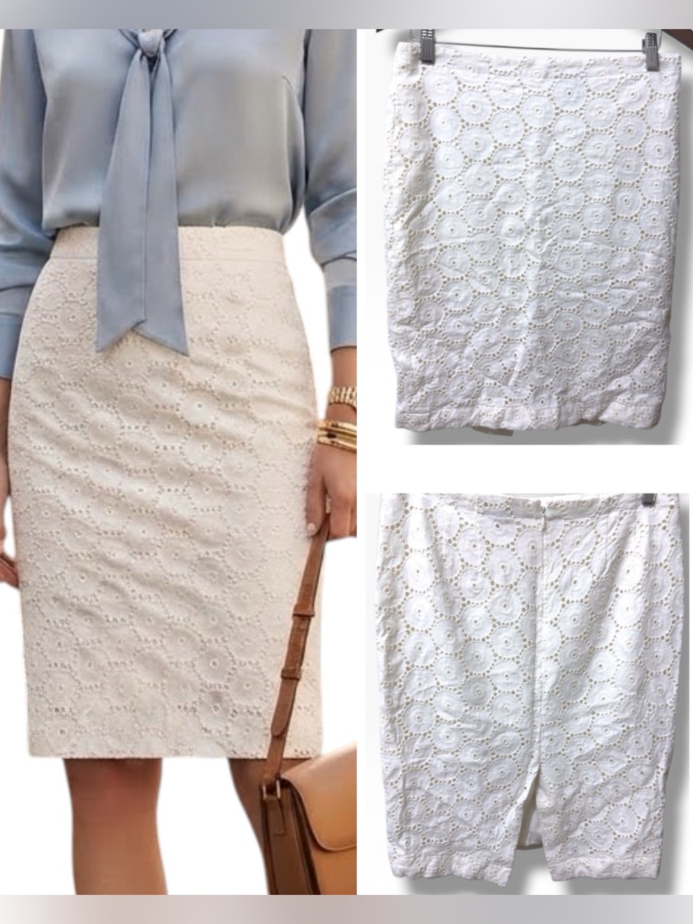 Ann Taylor | NWOT Linen Cotton Philippines White Eyelet Pencil Skirt (Size 6)